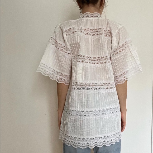 SOLD Vintage Linen & Lace Blouse - Picture 4 of 6